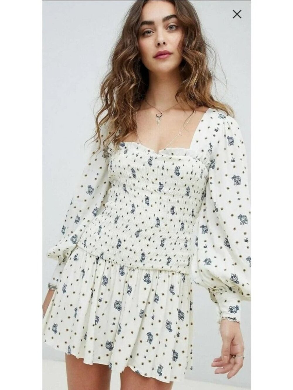 Free People Smocked Mini Dress with Flowers- Size S
